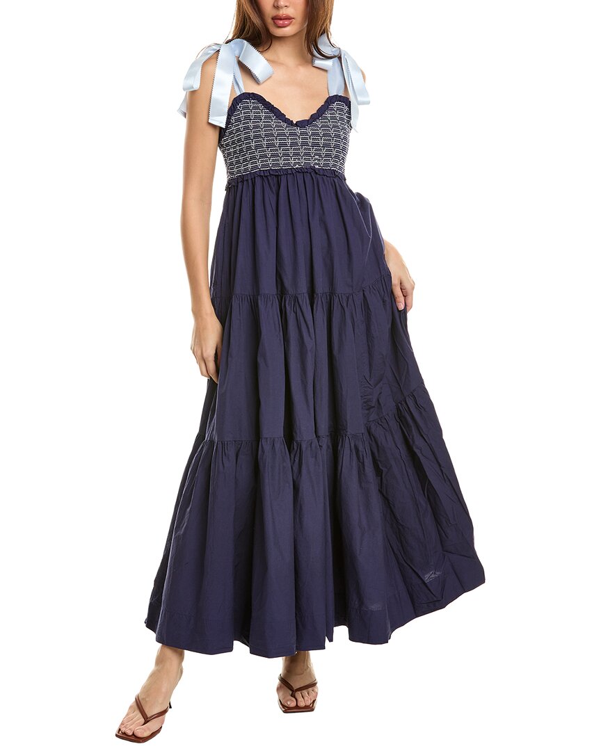 Free People Bluebell Smocked Bodice Tiered Maxi Sundress In Blue