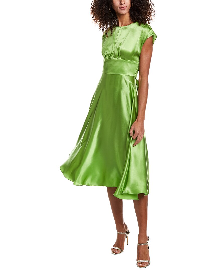 Shop Amanda Uprichard Esti Silk Midi Dress In Green
