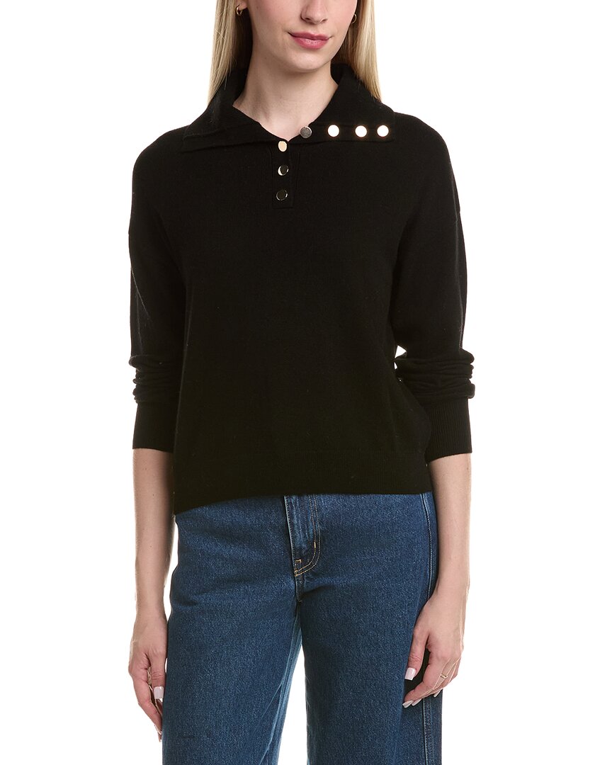 Bruno Magli Half Button Placket Wool & Cashmere-blend Pullover In Black