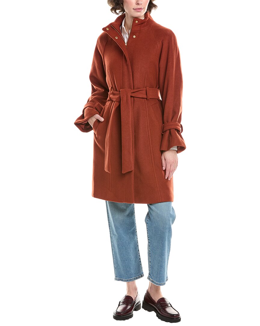 Cole Haan Belted Wool-blend Coat In Brown
