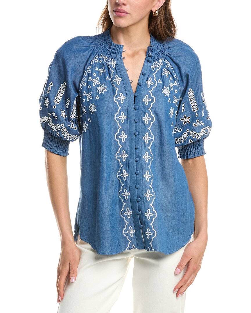 Hale Bob Fallon Short Sleeve Top In Blue
