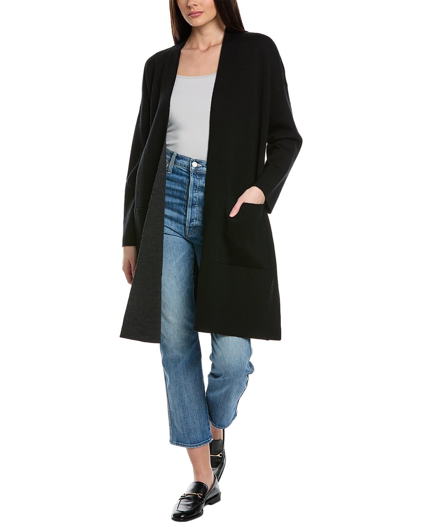 Eileen Fisher Shawl-collar Side-slit Silk-cotton Cardigan In Black
