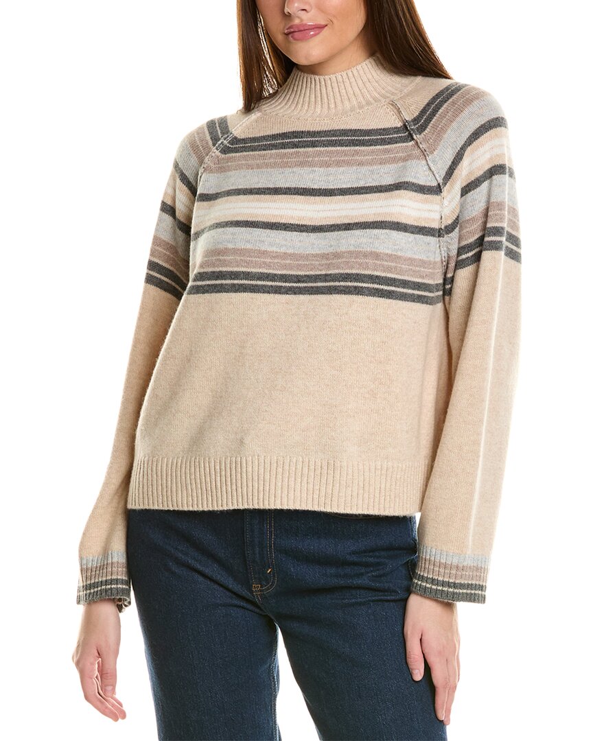 Shop Collaboration Macie Stripe Mock Neck Cashmere Sweater In Beige