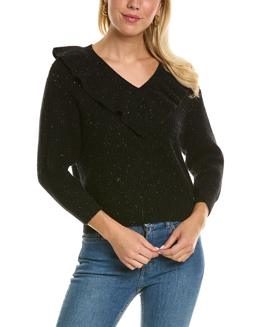 Shop Autumn Cashmere Shaker Rib Ruffle Cashmere Sweater In Black