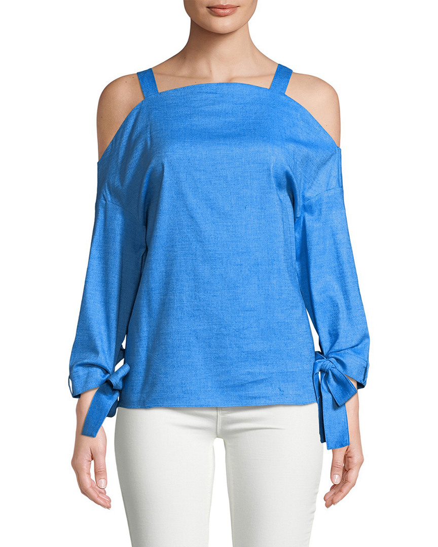 Image of Tibi Denim Cold-Shoulder Top