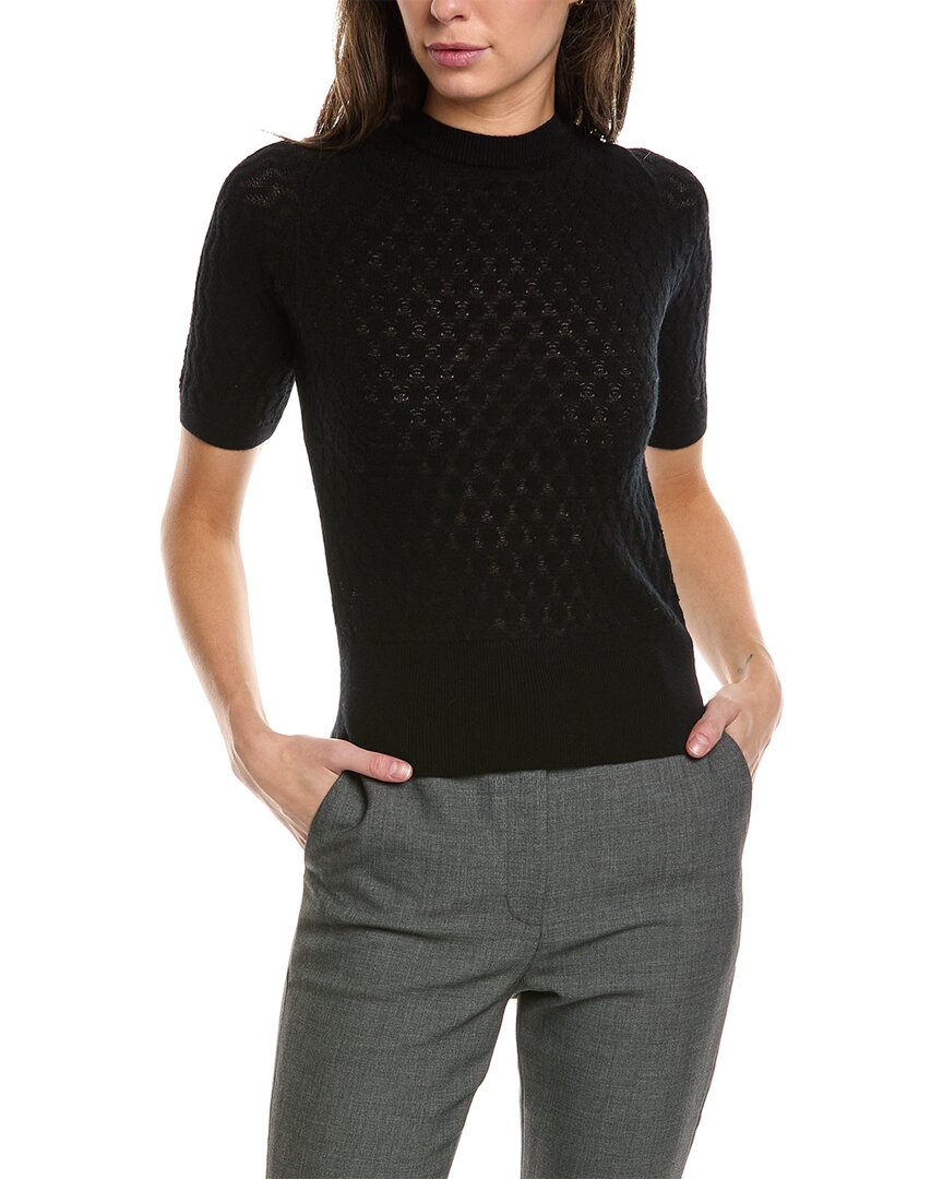 Shop Lafayette 148 New York Petite Mixed Stitch Cashmere-blend Sweater In Black