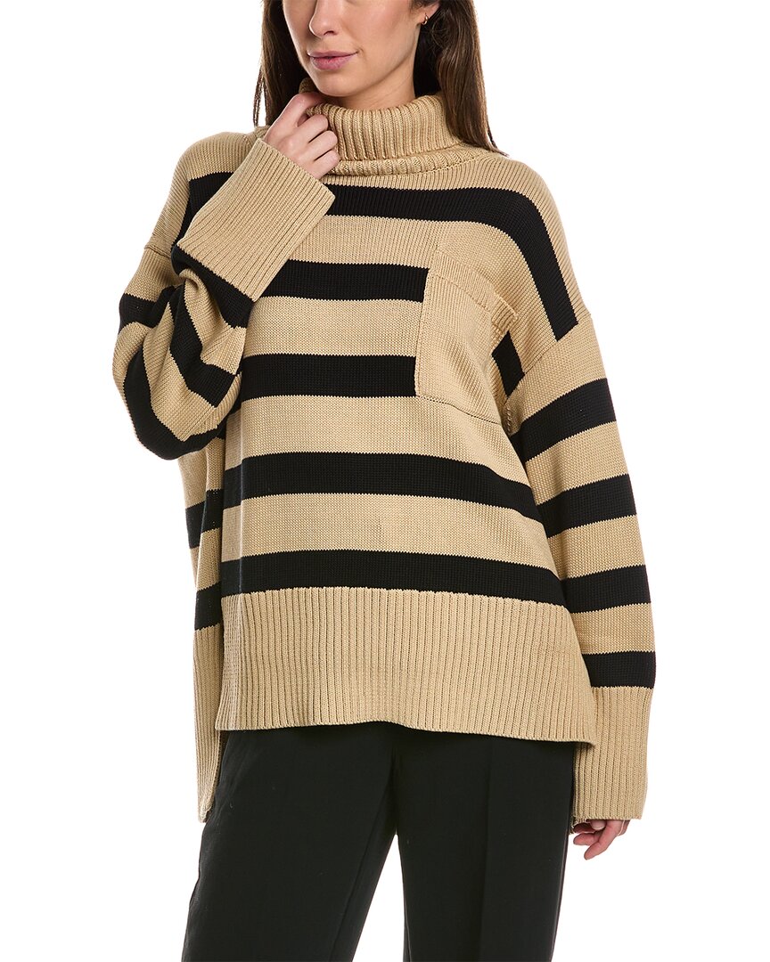 Lafayette 148 New York Striped Silk-blend Sweater In Brown