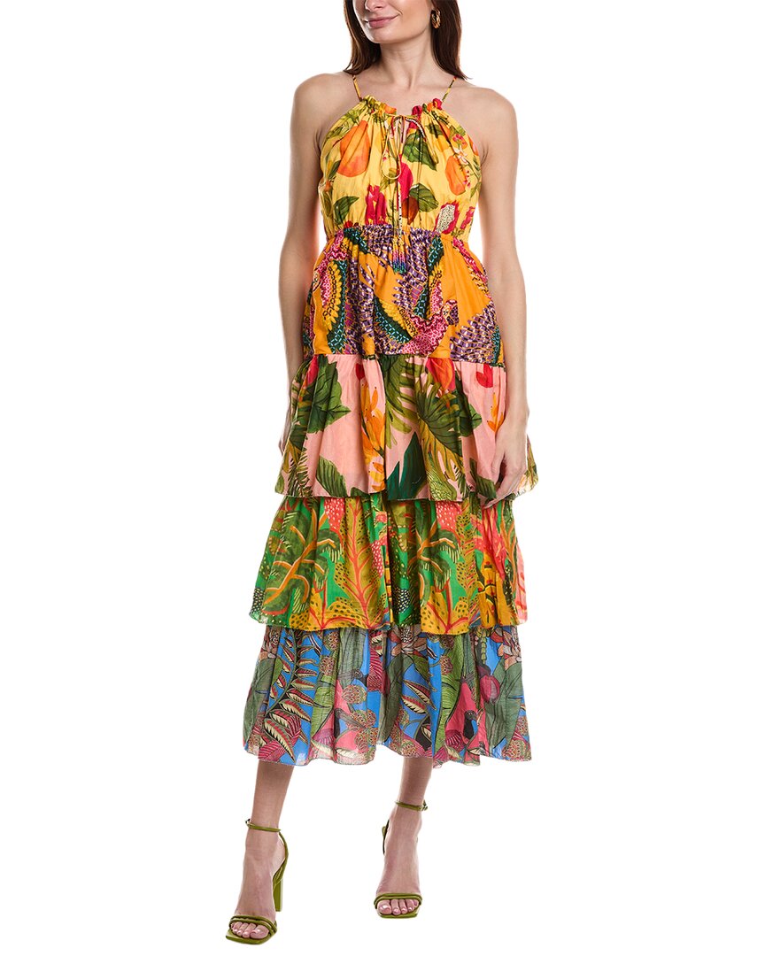 Farm Rio Colorful Mixed Prints Tiered Maxi Dress In Multi
