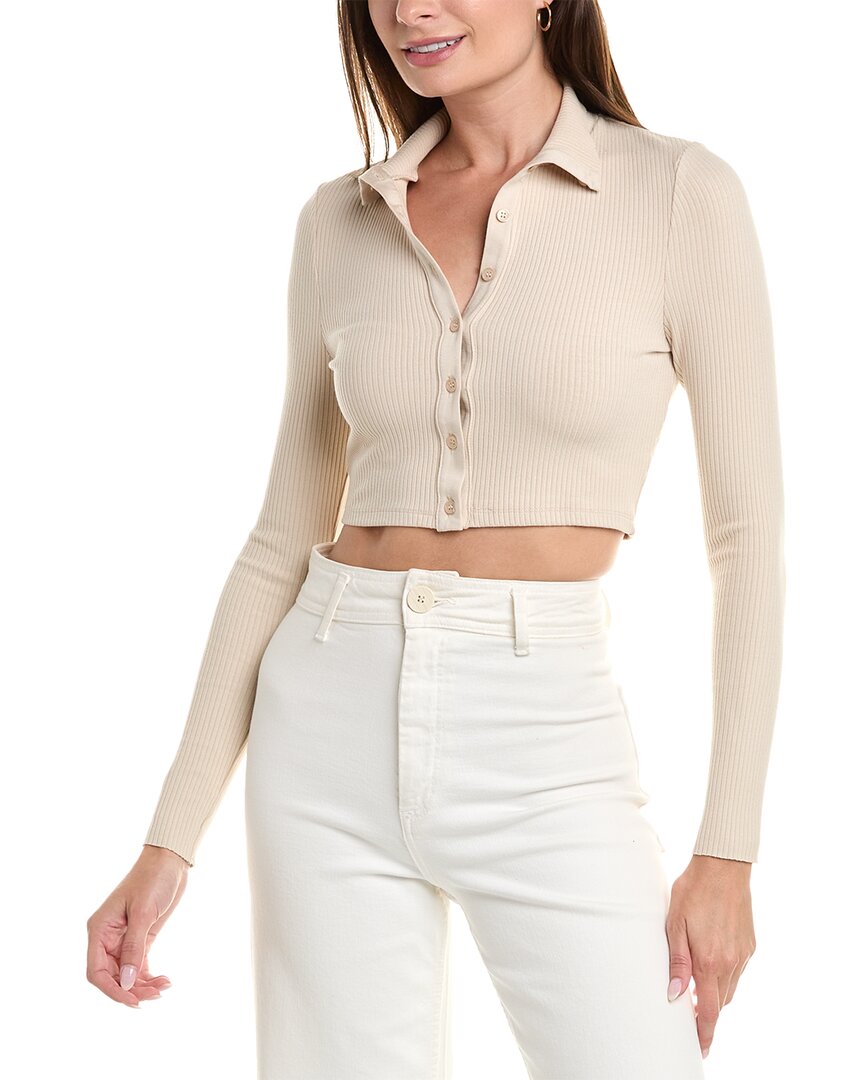 The Range Brushed Alloy Cropped Button Turtleneck Top In Neutral