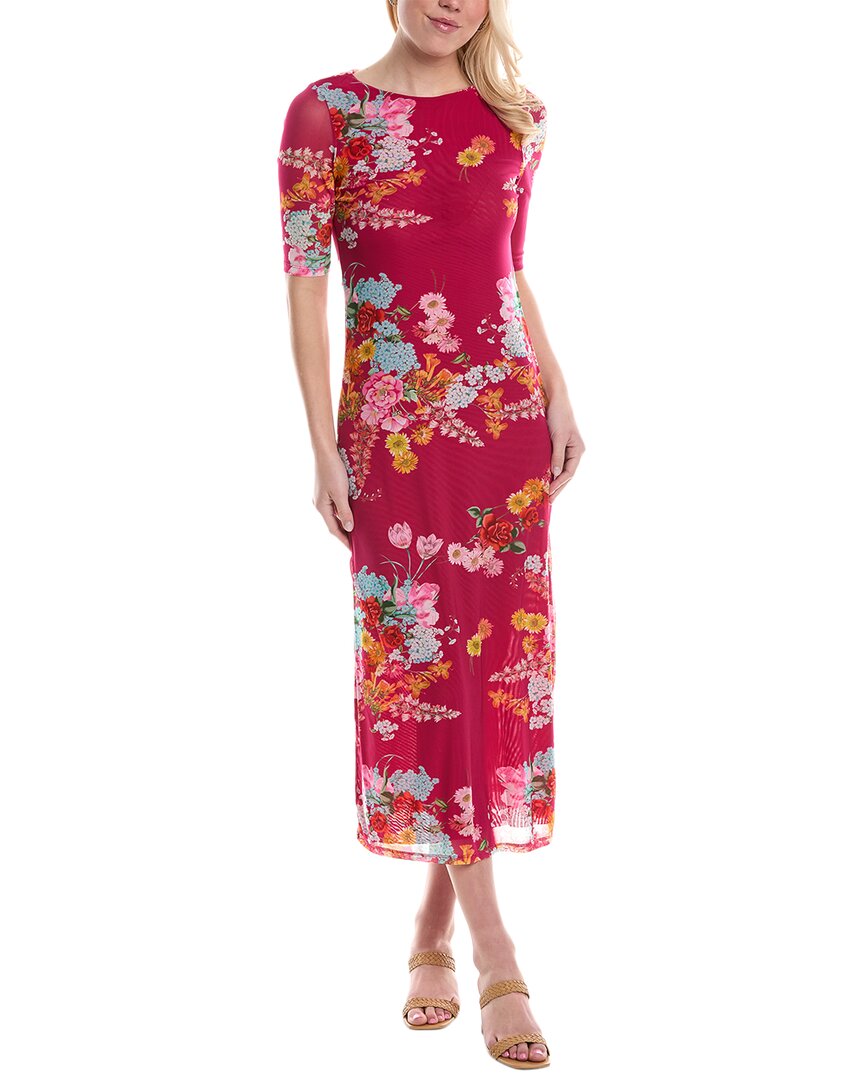 Johnny Was Golden Bouquet Mesh Midi Dress In Red