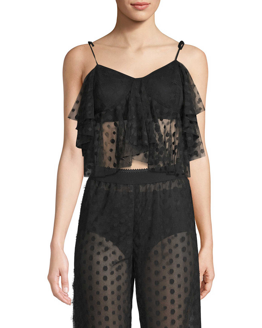 Image of Anna Sui Dot Mesh Ruffled Crop Top