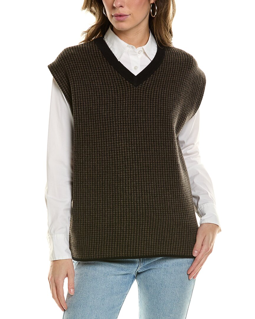 Shop Vince Houndstooth Stitch Wool & Cashmere-blend Vest In Green