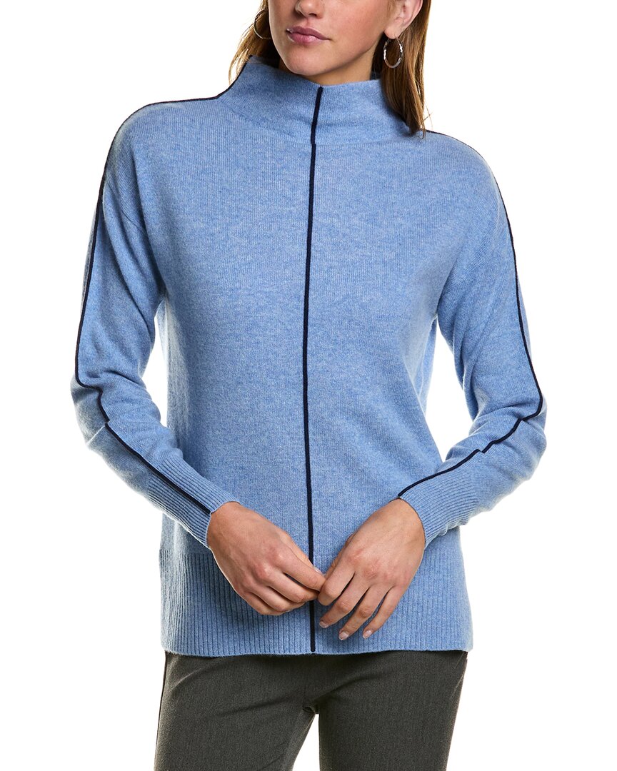 Incashmere Tipped Mock Neck Cashmere Sweater In Blue