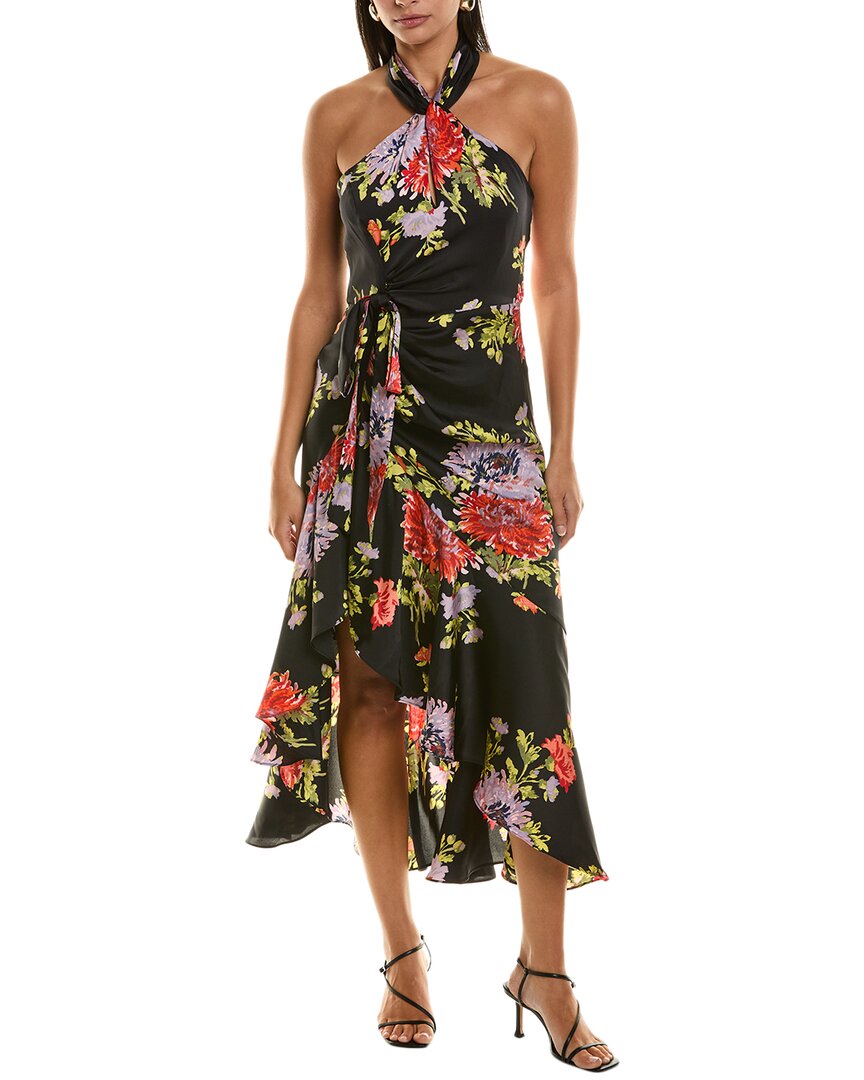 Cinq À Sept Walker Puff-sleeve Floral Midi Dress In Black