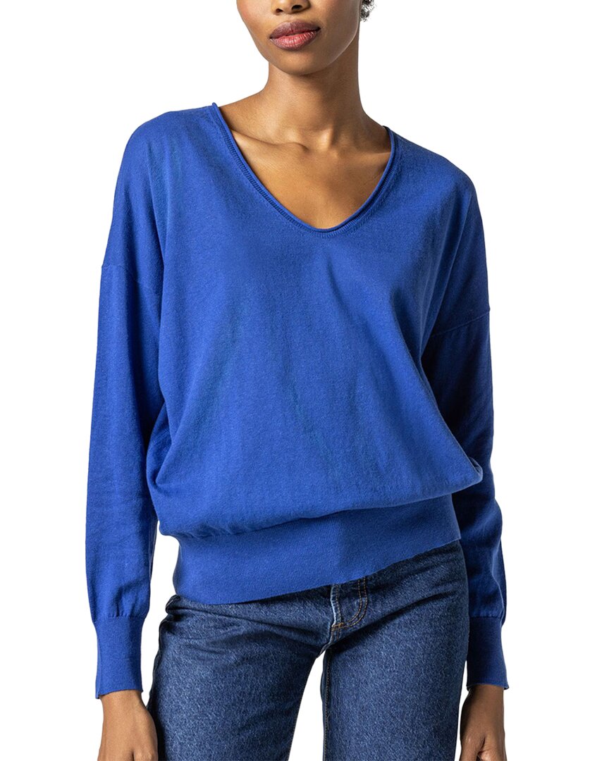 Lilla P Relaxed Everyday Linen-blend Sweater In Blue