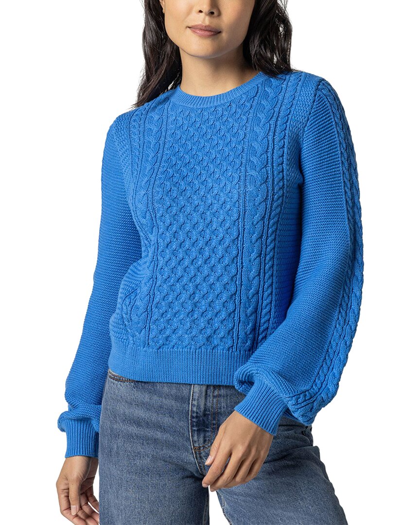 Shop Lilla P Cable Crewneck Sweater In Blue