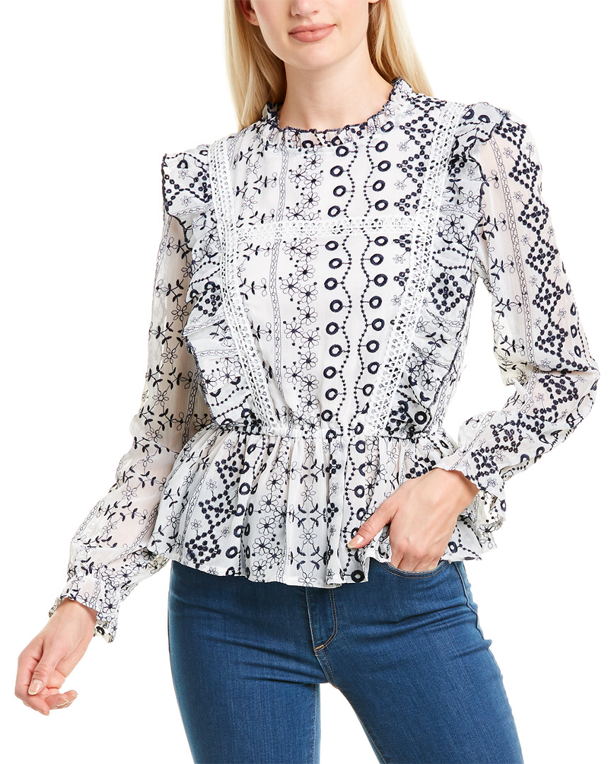 Image of Gracia Embroidered Ruffle Blouse