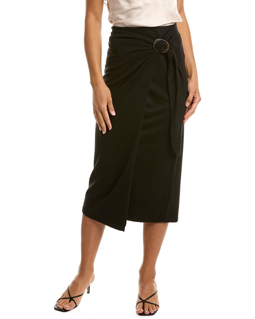Vince Smocked Cotton Blend Midi Skirt In Black