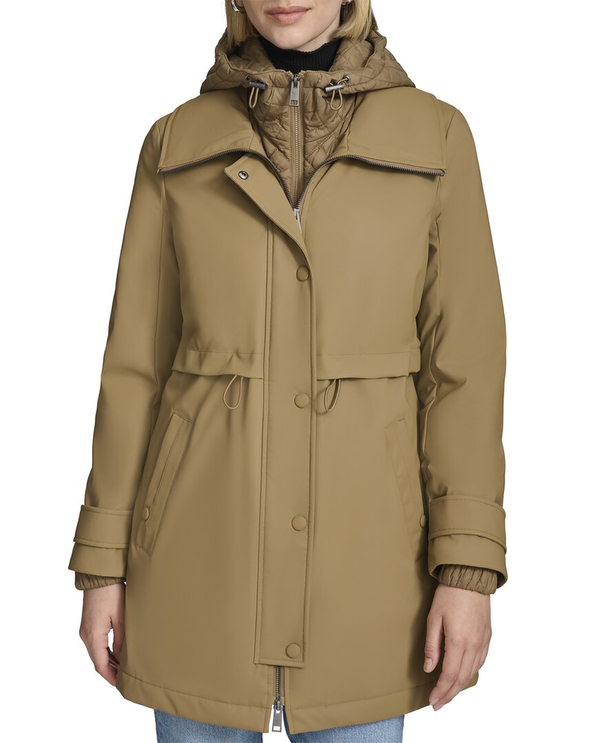 Andrew Marc Ryder Hooded Bib Inset Parka In Brown