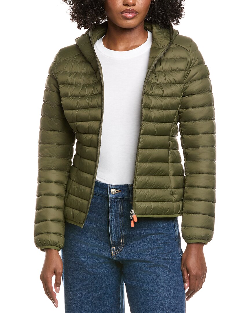 Save The Duck Vicky Short Hooded Basic Jacket In Green