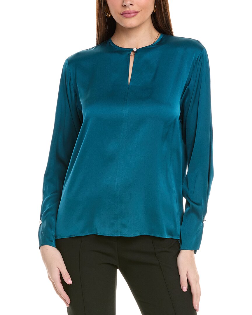 Hugo Boss Boss Binale Keyhole Stretch Silk Top In Green