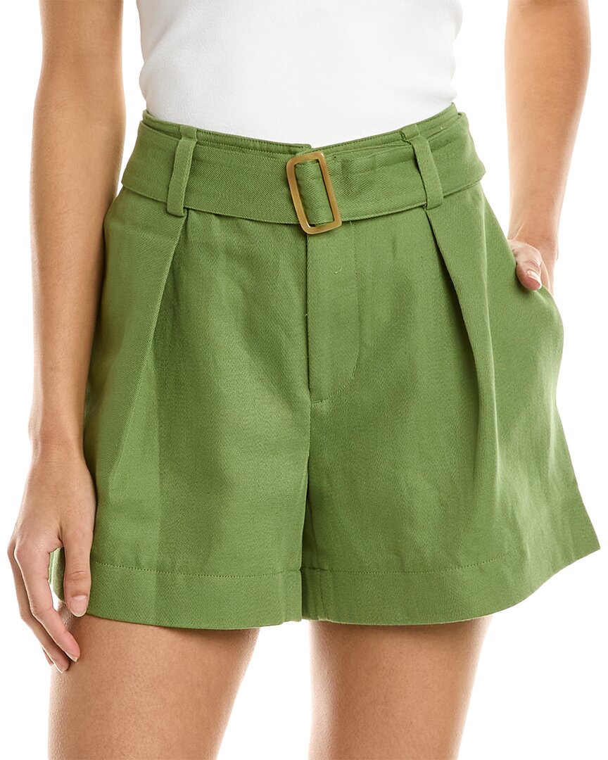 Shop Vince Belted Linen-blend Twill Short