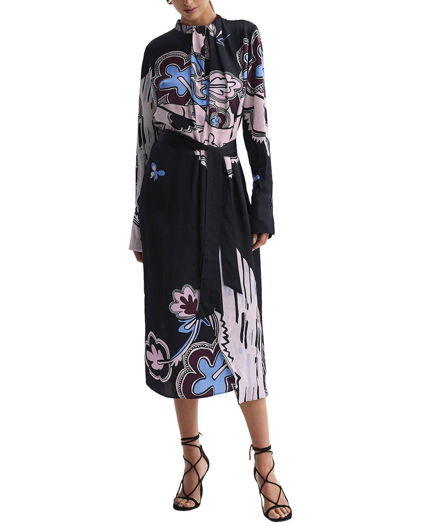 Reiss Women's Samara Floral Draped Midi-dress In Black