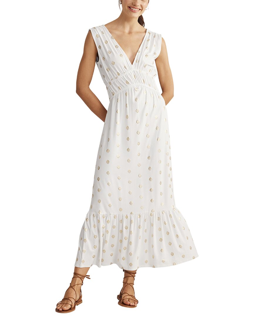 Boden Smocked Jersey Maxi Dress White, Tranquil Leaf Women