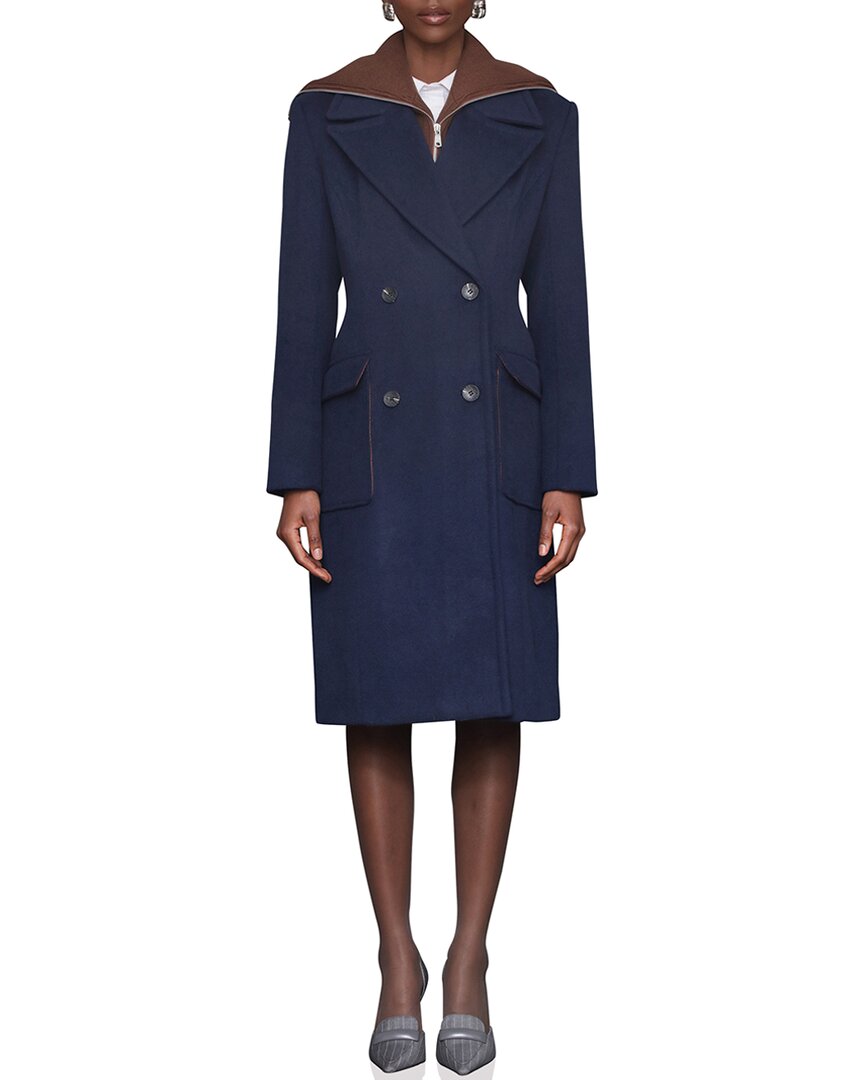 Avec Les Filles Double Breasted Coat With Cardigan Dickie In Blue