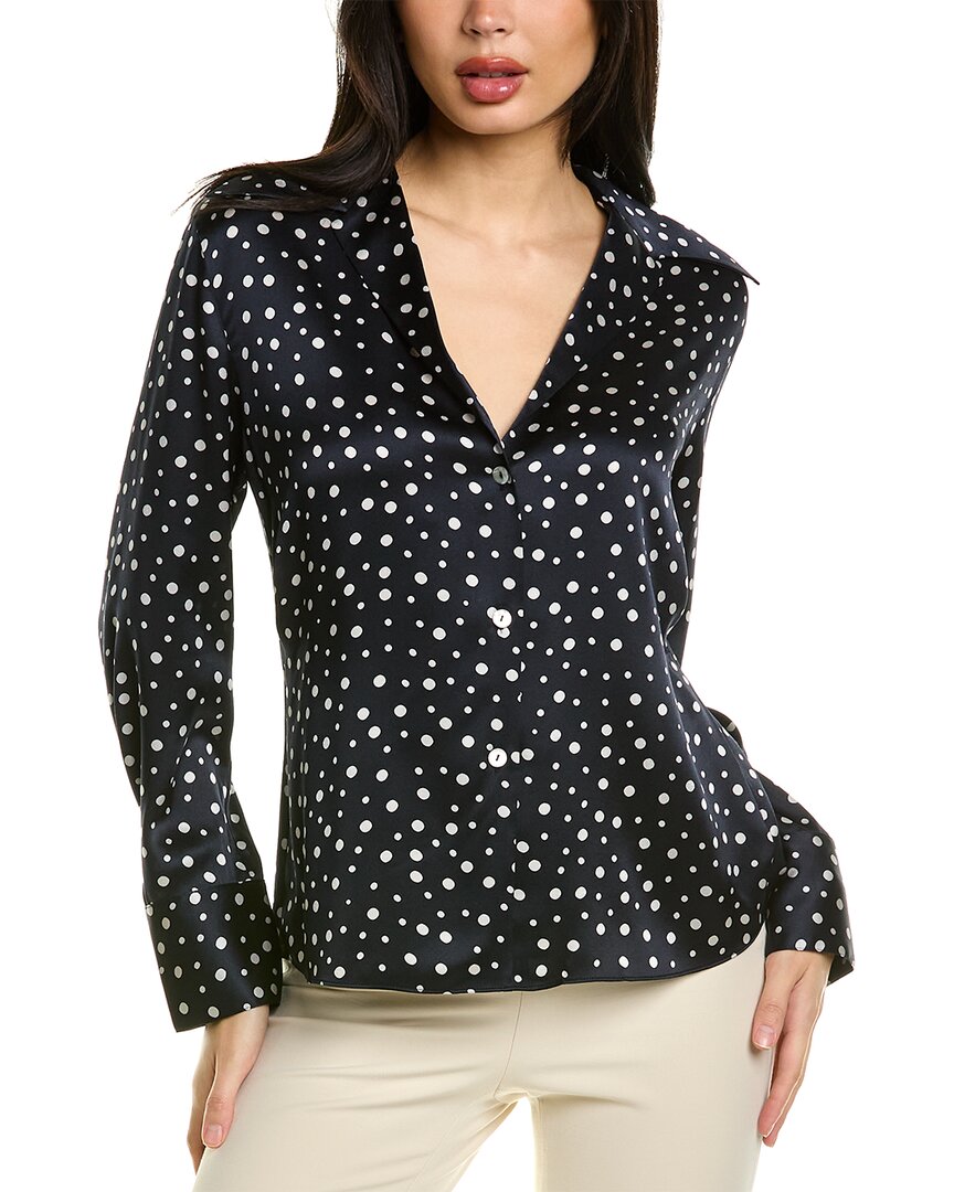 Vince Tossed Dot Button-front Silk Blouse In Blue