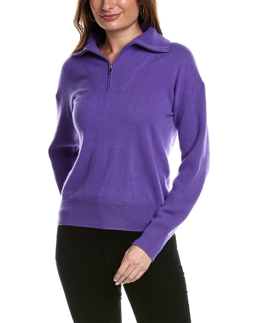 Amicale Cashmere Quarter Zip Cashmere Pullover In Purple