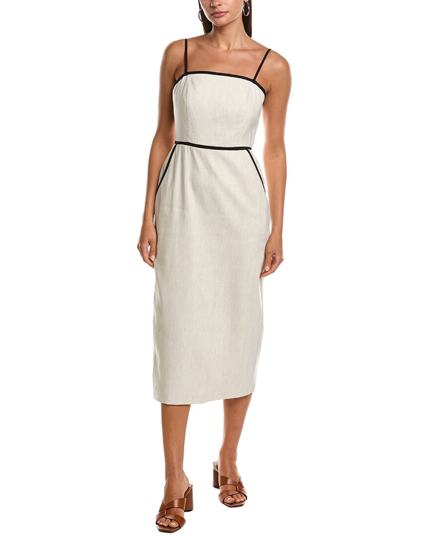 Milly Amara Contrast Linen-blend Midi Dress In White