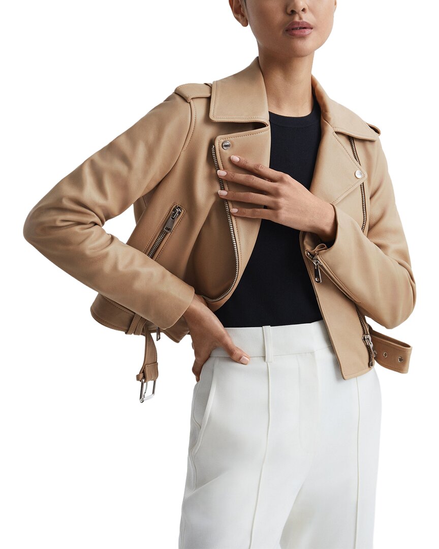 Reiss Tyler Leather Biker Jacket In Multi