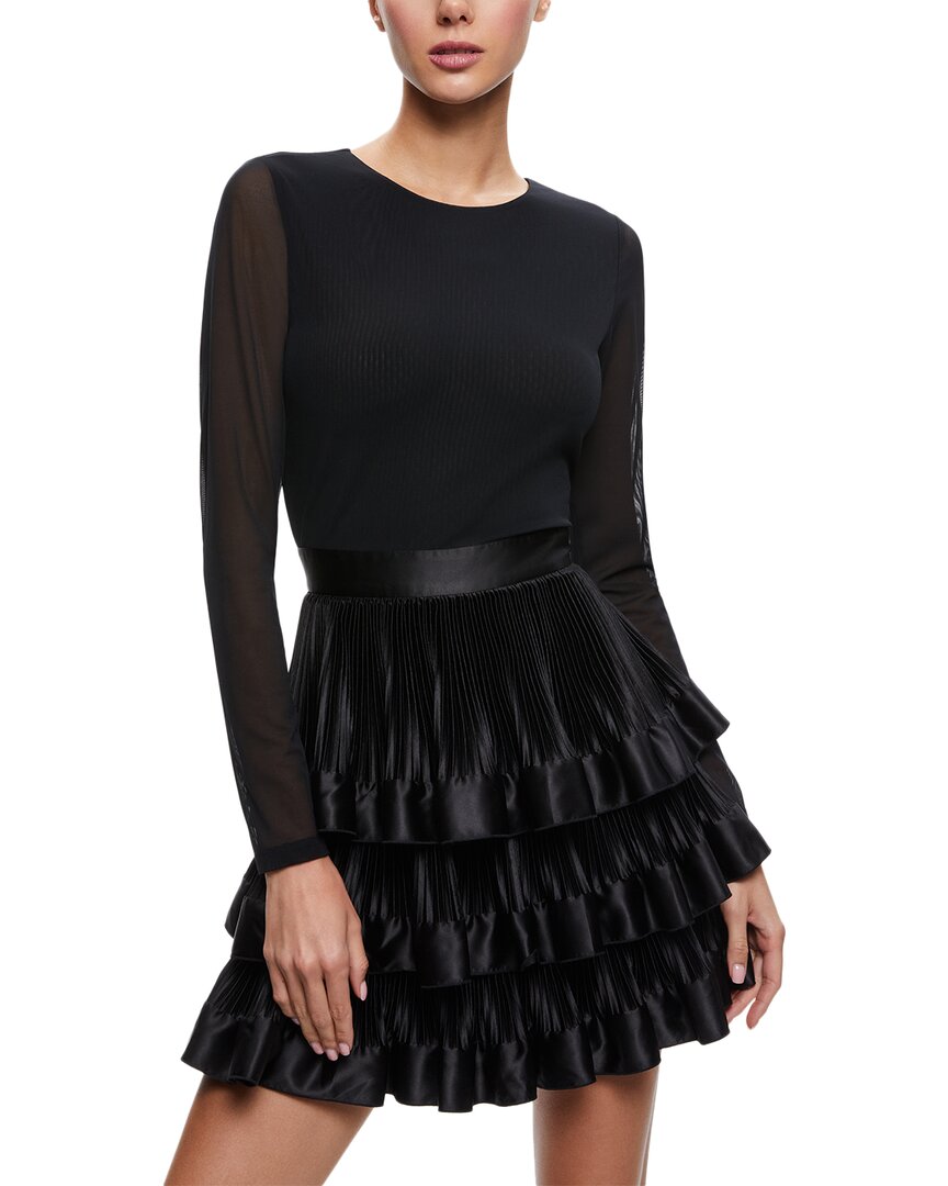 Alice And Olivia Chara Longsleeve Crewneck Tiered Ruffle Mini Dress