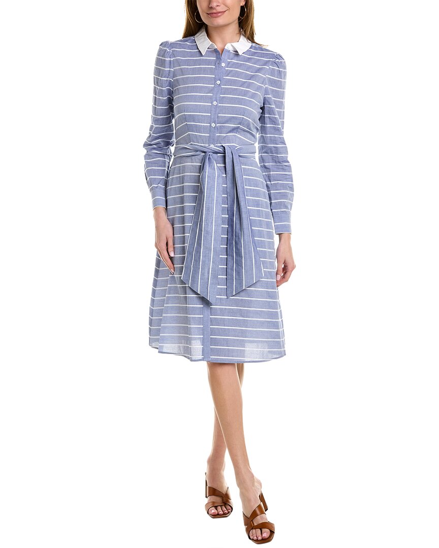 blue pinstripe tie waist shirt dress Blue Zone Planet