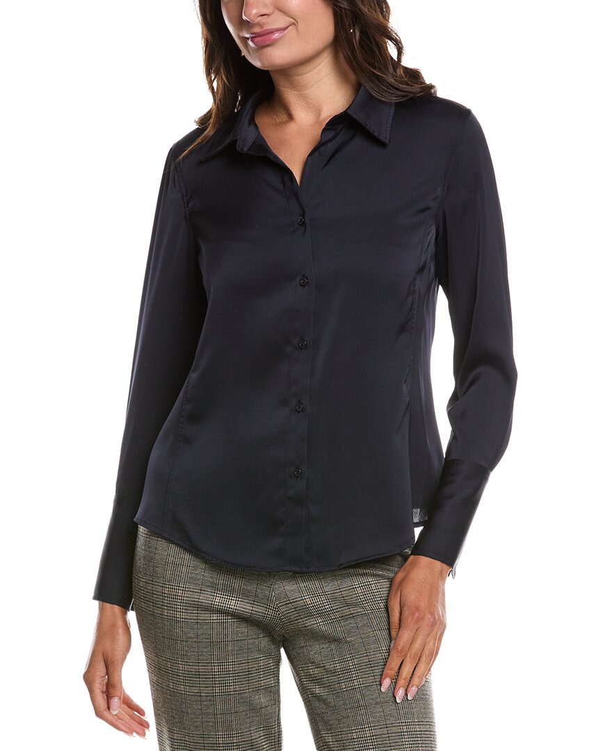T Tahari Collared Blouse In Navy