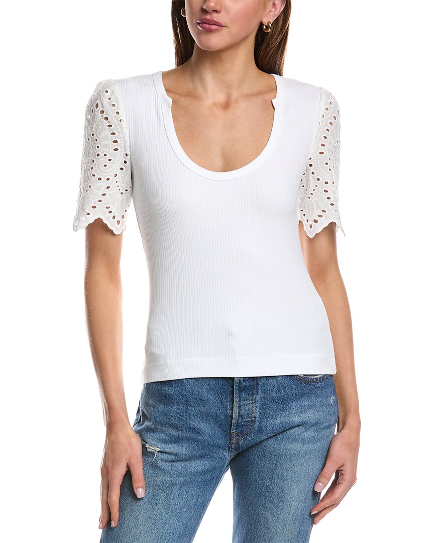 Chrldr Alfee Eyelet Sleeve T-shirt In White