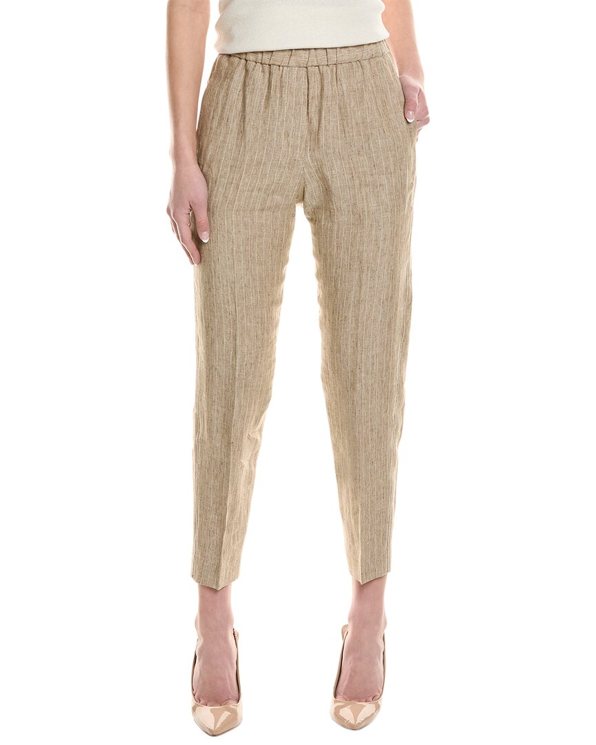 Shop Peserico Pull-on Linen Pant In Brown