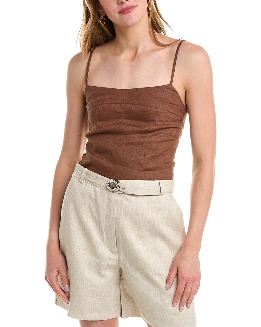 Nicholas Marjorie Seamed Linen Camisole In Brown