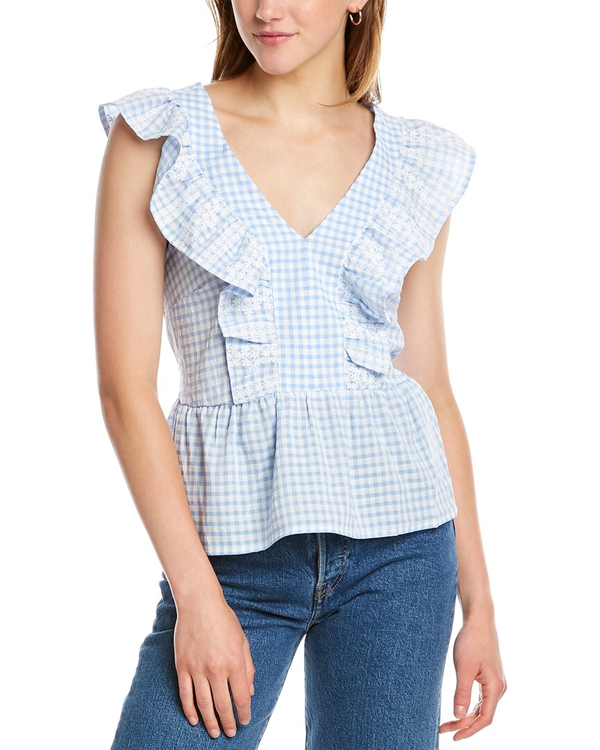 Shop Dnt Embroidered Ruffle Top In Blue