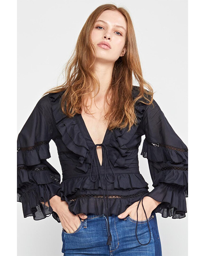 Shop Cynthia Rowley Stella Tie; Front Tiered Blouse In Black