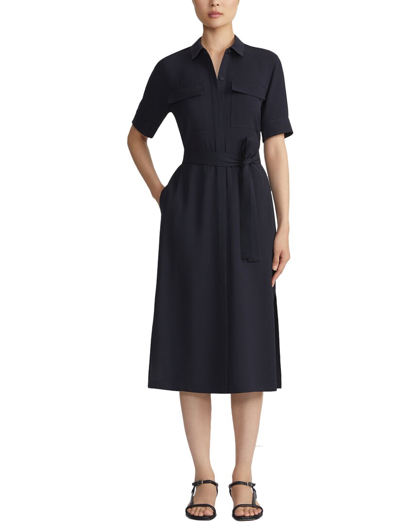 Lafayette 148 Belted Organic Cotton Poplin Faux Wrap Shirtdress In Black