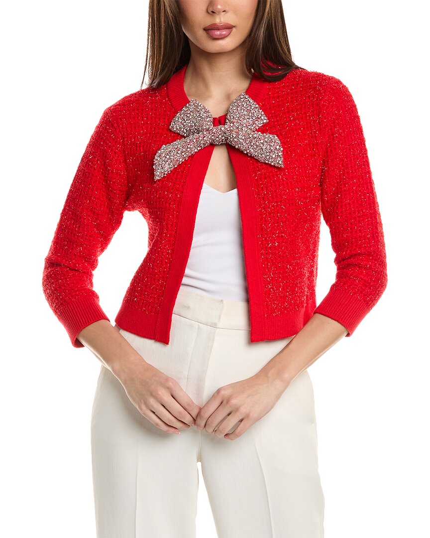 Shop Alice And Olivia Alice + Olivia Akira Wool-blend Cardigan In Red