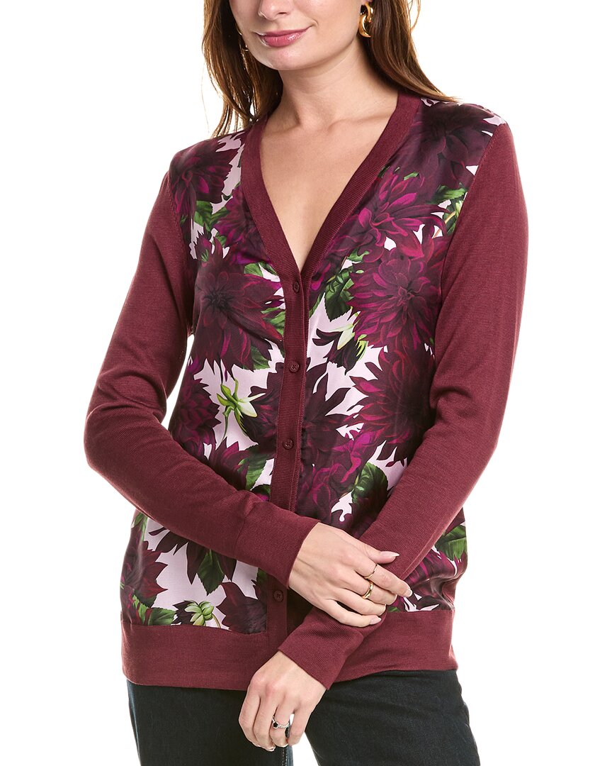 Shop Oscar De La Renta Dahlia Inset Silk-blend Cardigan In Red