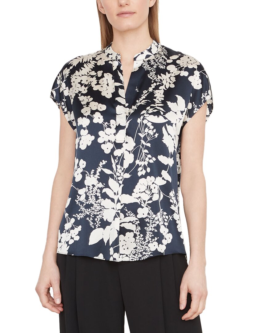 Vince Arboretum Band Collar Silk Top In Blue