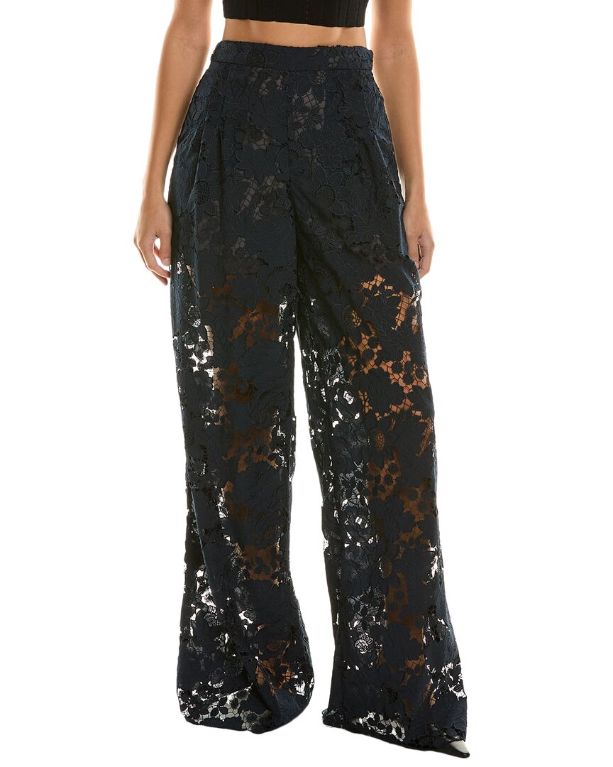 Oscar De La Renta Botanical Silk-lined Wide Leg Pant In Navy