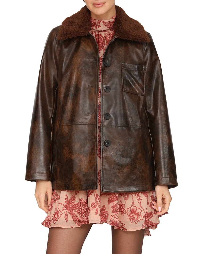 Avec Les Filles Vegan Leather Jacket In Brown