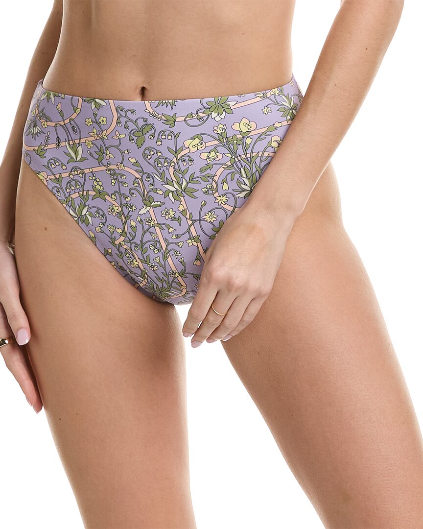Shop Tory Burch Printed High-waist Bikini Bottom In Purple