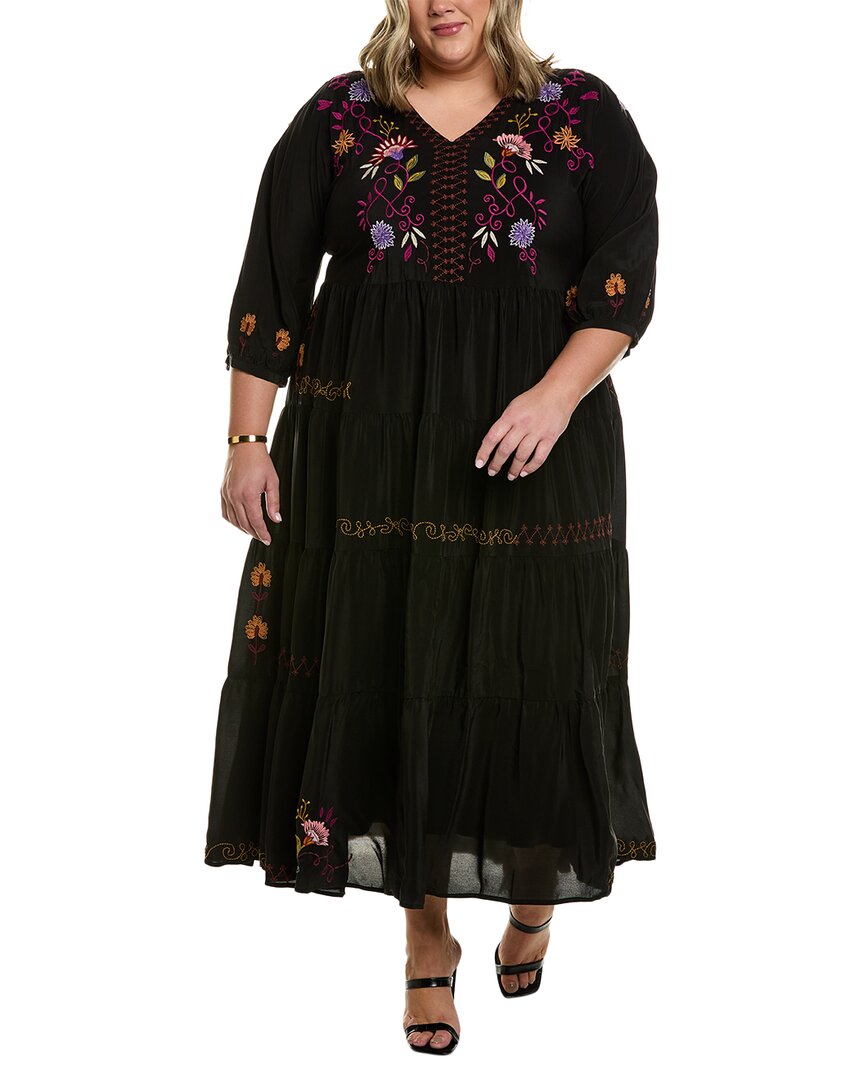 Shop Johnny Was Plus Toni Dolman Tiered Silk Maxi Dress In Black