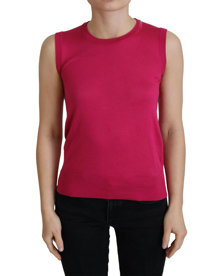 Shop Dolce & Gabbana Pink Silk Vest Pullover Crewneck T